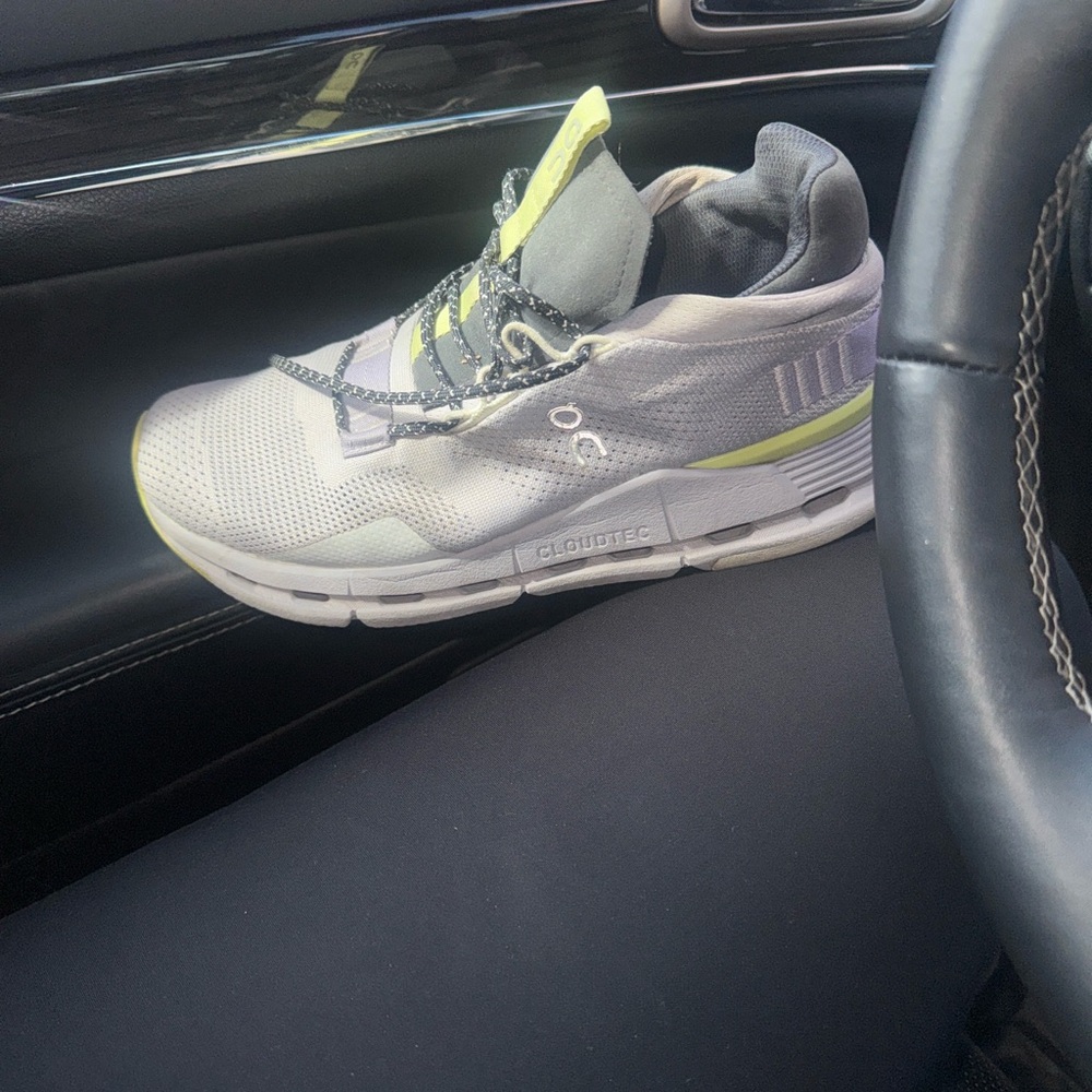 ON-Gray and White Athletic Shoe with Yellow Accents - Picture 2 of 7